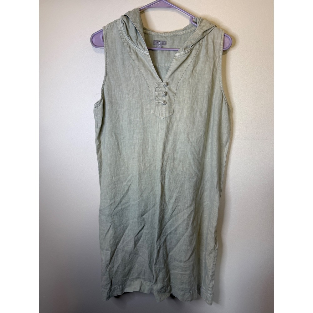 J.Jill 100% Linen Hooded Tunic Women's M Sleeveless Sage Green Boho Shift Dress